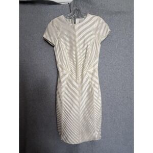 J. Mendel Dress Womens 2 White Striped Silk Satin Sheath Cap Sleeve Cocktail
